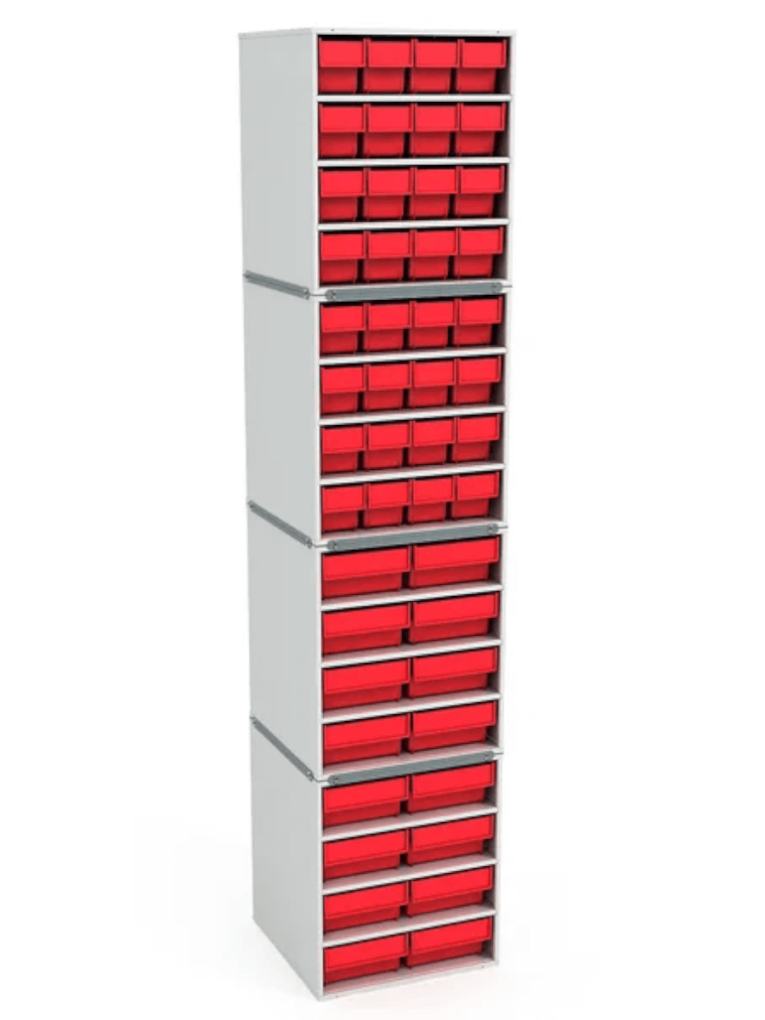 .Стационарная кассетница ДиКом (на 4 яруса) с красными ящиками купить в Иркутске .Стационарная кассетница ДиКом (на 4 яруса) с красными ящиками купить в Иркутске