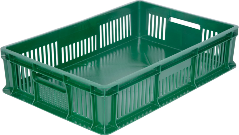 Ящик 600х400х140 мм дно сплош.стенки перф. с полузакрытой ручкой зеленый купить в Иркутске