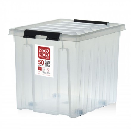 Контейнер Rox Box Original 50 (500х390х390 мм с крышкой и клипсами, на роликах, прозрачный) купить в Иркутске