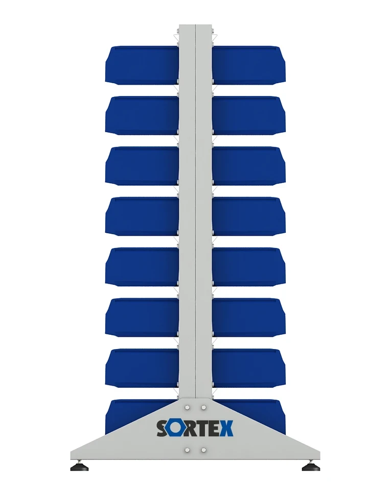 Стеллаж для пластиковых лотков SORTEX двухсторонний 1500x1000x800.02 купить в Иркутске