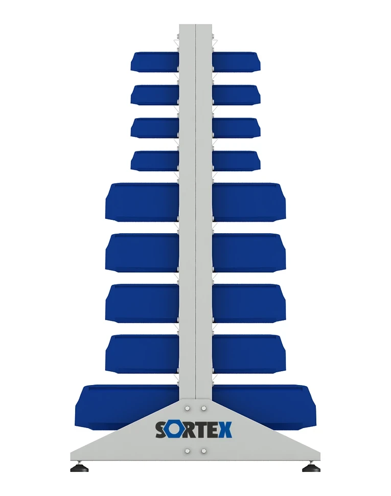 Стеллаж для пластиковых лотков SORTEX двухсторонний 1500x1000x800.05 купить в Иркутске