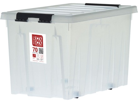 Контейнер Rox Box Original 70 (580х390х350 мм с крышкой и клипсами, на роликах, прозрачный) купить в Иркутске