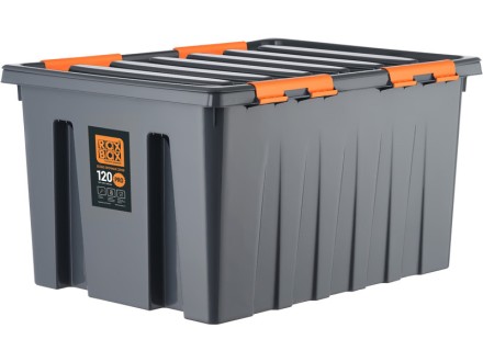 Контейнер особопрочный Rox Box PRO 120 (740х565х400 мм с крышкой и клипсами, на роликах, антрацит) купить в Иркутске