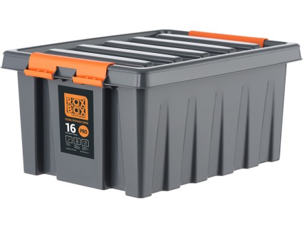 Контейнер особопрочный Rox Box PRO 16 (415х300х190 мм с крышкой и клипсами, антрацит) купить в Иркутске