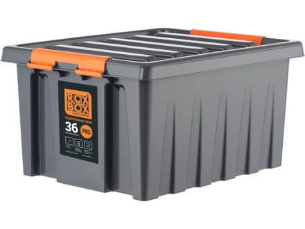 Контейнер особопрочный Rox Box PRO 36 (500х390х250 мм с крышкой и клипсами, антрацит) купить в Иркутске