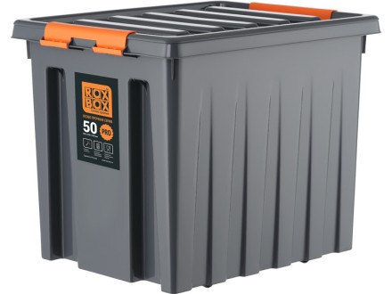 Контейнер особопрочный Rox Box PRO 50 (500х390х390 мм с крышкой и клипсами, на роликах, антрацит) купить в Иркутске