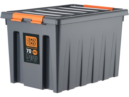 Контейнер особопрочный Rox Box PRO 70 (589х396х355 мм с крышкой и клипсами, на роликах, антрацит) купить в Иркутске