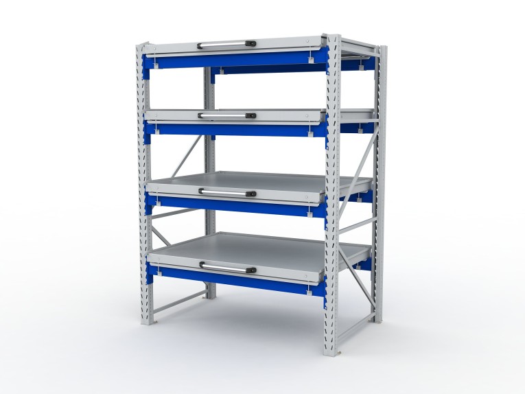 Стеллаж с выкатными платформами S-HEAVY 1000/1300 (4 яруса хранения) купить в Иркутске